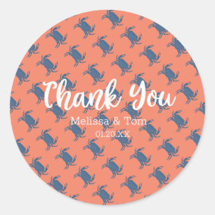 Hochzeit Danke Krabbe Braten Kochen Rot Blau Muste Runder Aufkleber