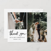 Hochzeit Danke Lässiges Script | Zwei Fotos Postkarte (Vorne/Hinten)