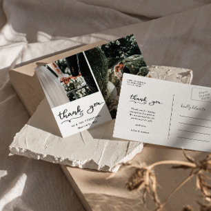 Hochzeit Danke Lässiges Script   Zwei Fotos Postkarte