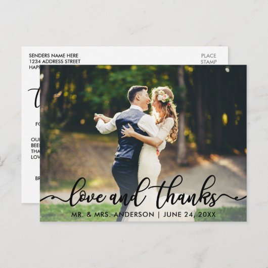 Hochzeit danke Liebe und danke Foto Postkarte (Vorne/Hinten)