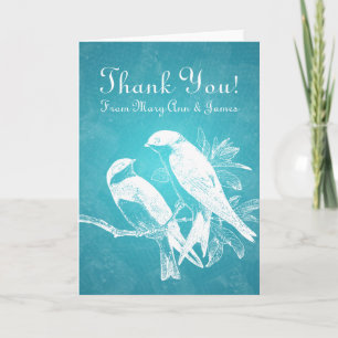 Hochzeit "Danke" Love Birds Blue Dankeskarte