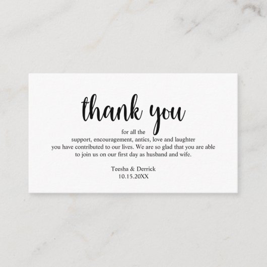 Hochzeit Danke, Moderne einfache rustikale Schrift Begleitkarte (Vorderseite)