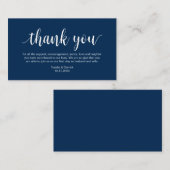 Hochzeit Danke, Moderne Navy Blue Script Begleitkarte (Vorne/Hinten)