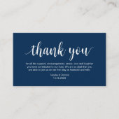 Hochzeit Danke, Moderne Navy Blue Script Begleitkarte (Vorderseite)