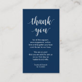 Hochzeit Danke, Moderne Navy Blue Script Begleitkarte (Vorderseite)