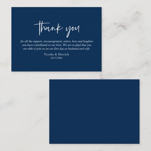 Hochzeit Danke, Modernes einfaches Skript Navy Blu Begleitkarte (Vorne/Hinten)