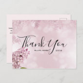 Hochzeit Danke | Pink Floral Script Postcard Postkarte (Vorne/Hinten)