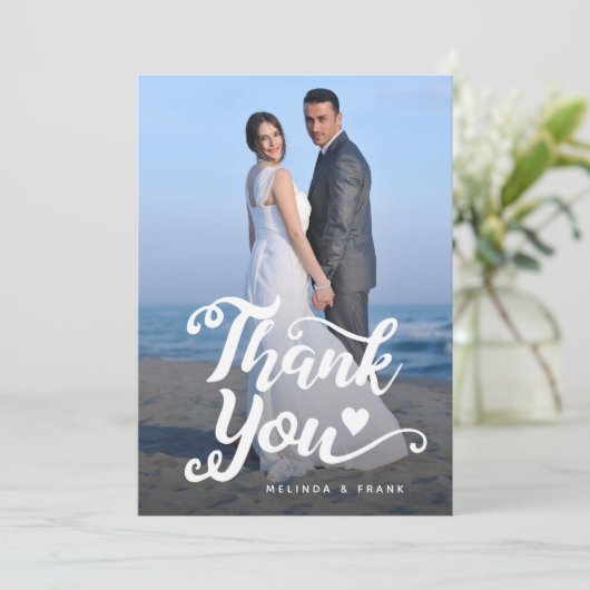 Hochzeit Danke | Skript über Foto Postkarte (Stehend Vorderseite)