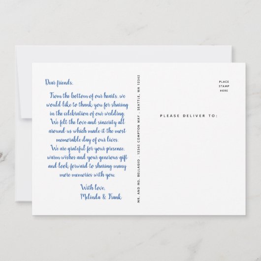 Hochzeit Danke | Skript über Foto Postkarte (Rückseite)