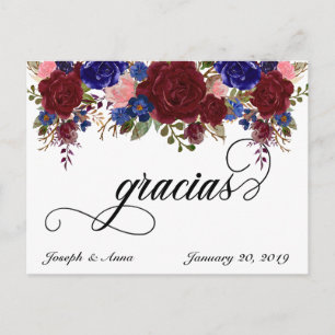 Hochzeit Danke Spanisch Gracias Navy Burgund Postkarte