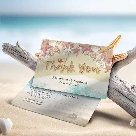 Hochzeit Danke Summer Beach Starfish Seashell Postkarte