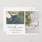 Hochzeit Danke Typografie | Zwei Fotos Postkarte (Vorne/Hinten)
