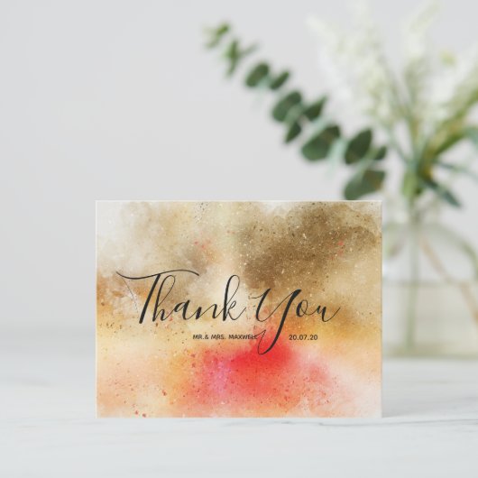 Hochzeit Danke | Watercolor Script Postcard Postkarte (Stehend Vorderseite)