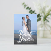 Hochzeit Danke | Weiße Schrift über Foto Postkarte (Stehend Vorderseite)