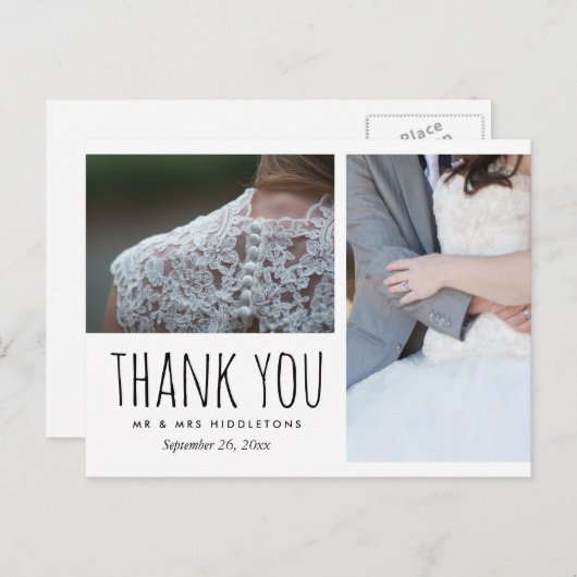 Hochzeit Danke, Whimsical | Zwei Fotos Postkarte (Vorne/Hinten)