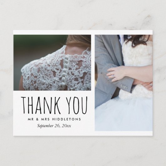 Hochzeit Danke, Whimsical | Zwei Fotos Postkarte (Vorderseite)