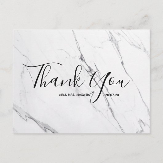 Hochzeit Danke | White Marble Script Postcard Postkarte (Vorderseite)