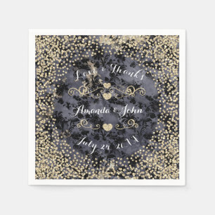Hochzeit Dankeschön Black Floral Sepia Gold Confet Serviette