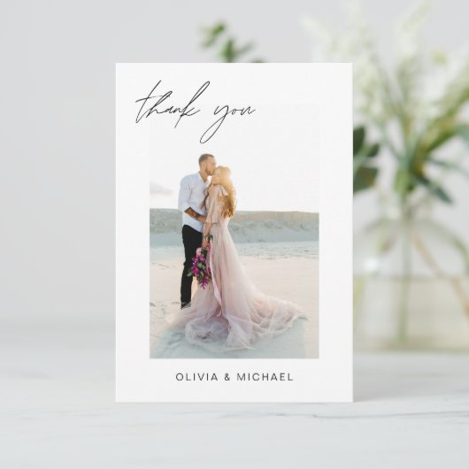 Hochzeit Dankeschön Foto Minimalistisch Romantik Dankeskarte (Stehend Vorderseite)