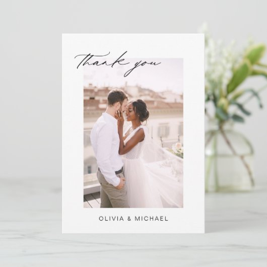 Hochzeit Dankeschön Foto Minimalistisch Romantik Dankeskarte (Stehend Vorderseite)