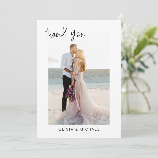 Hochzeit Dankeschön Foto Minimalistisch Romantik Dankeskarte (Stehend Vorderseite)