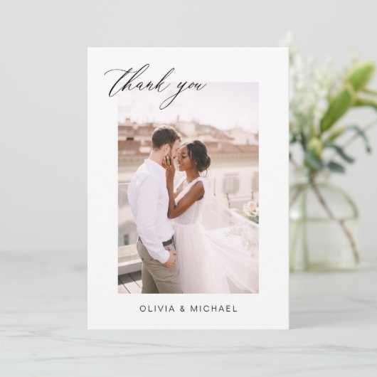 Hochzeit Dankeschön Foto Minimalistisch Romantik Dankeskarte (Stehend Vorderseite)