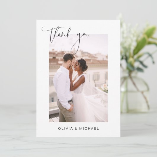 Hochzeit Dankeschön Foto Minimalistisch Romantik Dankeskarte (Stehend Vorderseite)