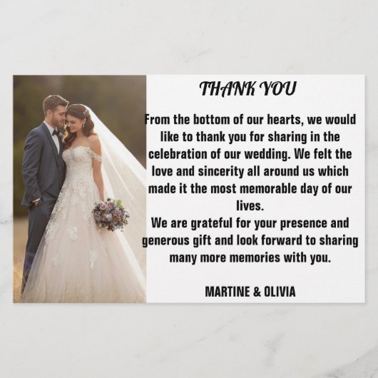 Hochzeit Dankeschön Karten mit Nachricht (Vorderseite)