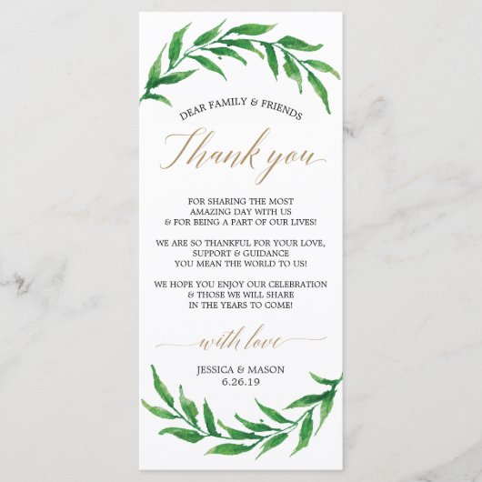 Hochzeit Dankeschön Platzkarte - Grün (Vorderseite)