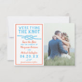 Hochzeit das Knot Beach Foto Aqua Blue Coral Save The Date (Vorderseite)