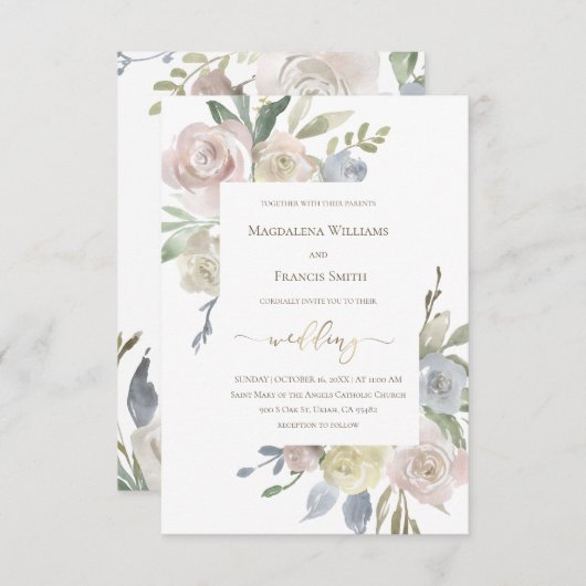 Hochzeit delikate Blume Bouquets Einladung (Vorne/Hinten)