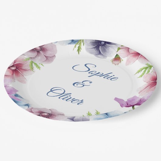 Hochzeit der Anemone-Blume Pappteller (Schrägansicht)