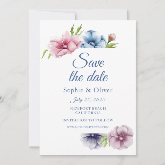 Hochzeit der Anemone-Blume Save The Date (Vorderseite)