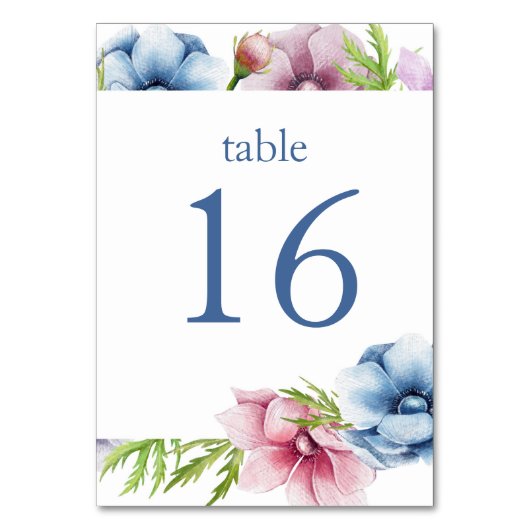 Hochzeit der Anemone-Blume Tischnummer (Vorderseite)