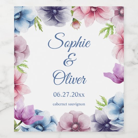 Hochzeit der Anemone-Blume Weinetikett (Einzelnes Label)