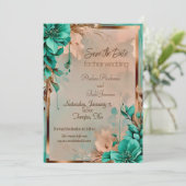 Hochzeit der aquamarinen Blume und der Kupferkabel Save The Date (Stehend Vorderseite)