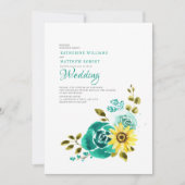 Hochzeit der aquamarinen Gelbblütenblume Einladung (Vorderseite)