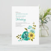 Hochzeit der aquamarinen Gelbblütenblume Einladung (Stehend Vorderseite)