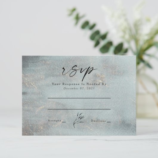 Hochzeit der Aquamarinen Wasserfarbenkalligrafie RSVP Karte (Stehend Vorderseite)