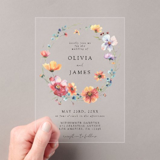 Hochzeit der Aquarellfarben-Wildblume Acryleinladungen (Insitu (Handheld))