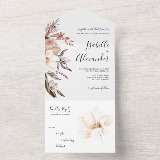 Hochzeit der Aquarellfarben-Wildblume All In One Einladung (Innen Boden)