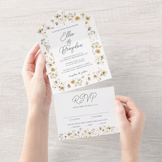 Hochzeit der Aquarellfarben-Wildblume All In One Einladung (Abreißen)