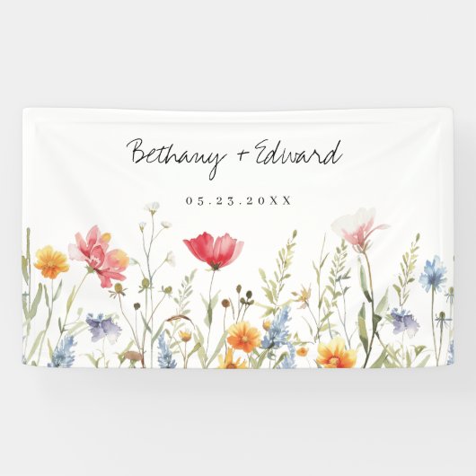 Hochzeit der Aquarellfarben-Wildblume Banner (Horizontal)