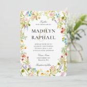 Hochzeit der Aquarellfarben-Wildblume Einladung (Stehend Vorderseite)