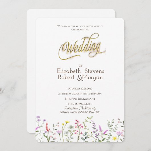 Hochzeit der Aquarellfarben-Wildblume Einladung (Vorne/Hinten)