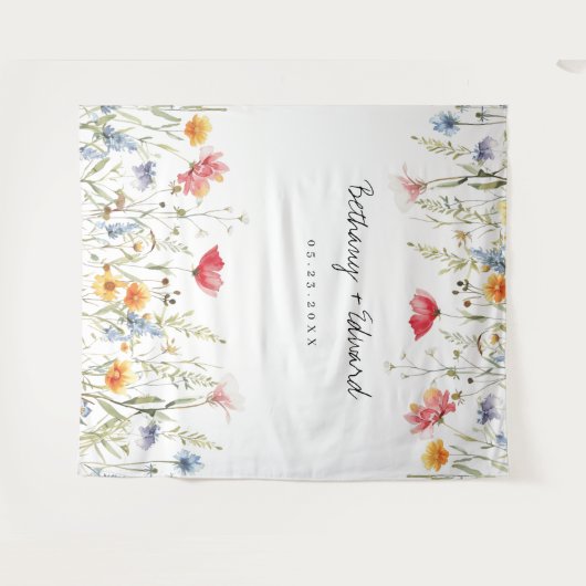 Hochzeit der Aquarellfarben-Wildblume Wandteppich (Vorderseite (Horizontal))