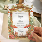 Hochzeit der asiatischen Blume Red Parasol and Lot Einladung