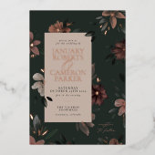 Hochzeit der bezauberten dunkelgrünen Blüte Folieneinladung (Vorderseite)