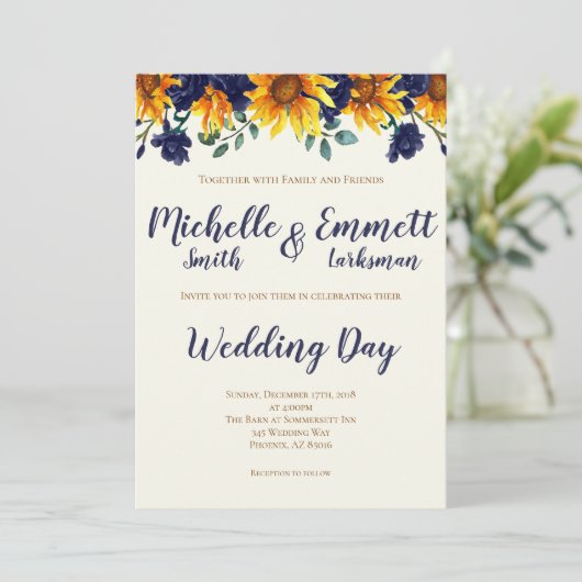 Hochzeit der Blaublauen Elfenbeinküste und Sonnenb Einladung (Stehend Vorderseite)