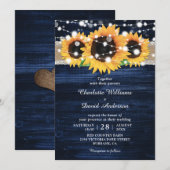 Hochzeit der Blaublauen Sonnenblume aus Holz Einladung (Vorne/Hinten)